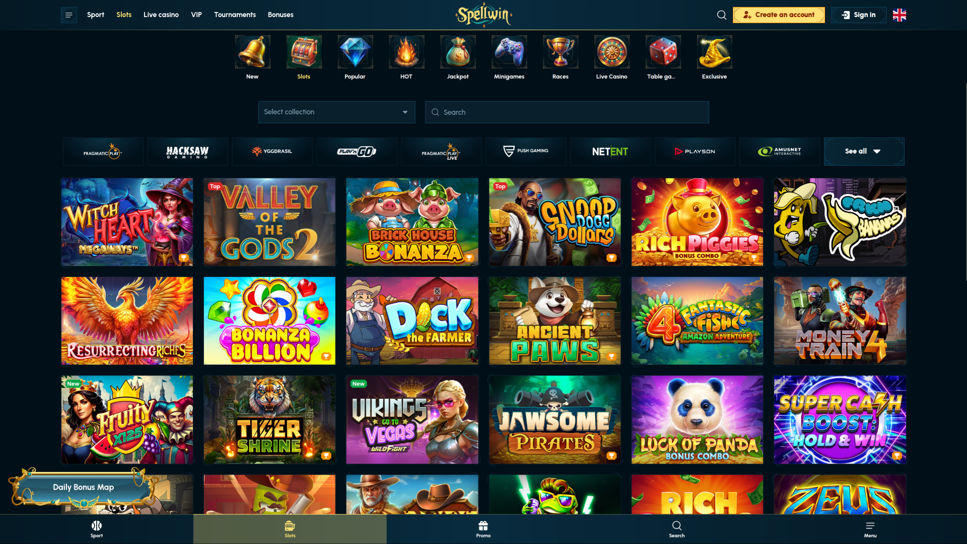 Jeux de bureau de SpellWin Casino