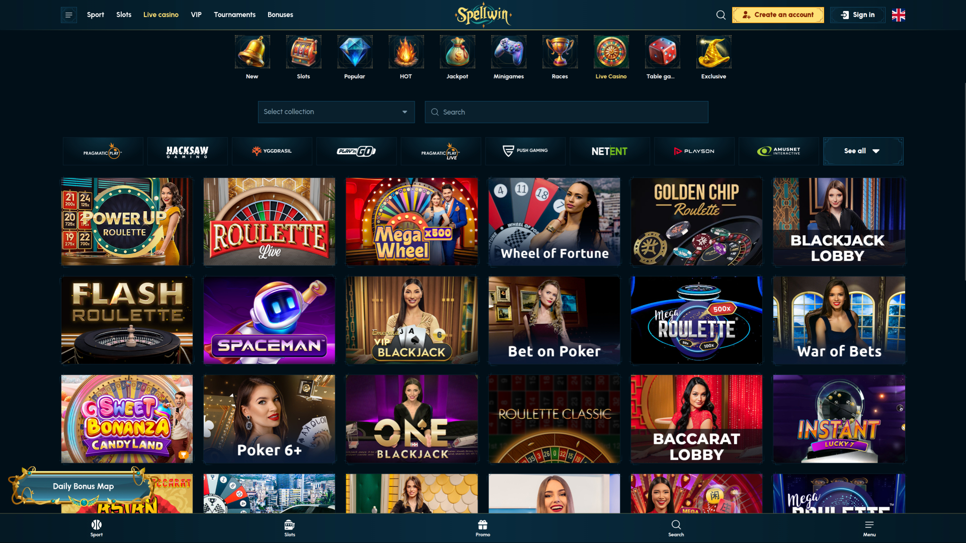 Croupier en direct de bureau de SpellWin Casino