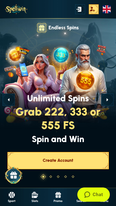 Page d’accueil mobile de SpellWin Casino