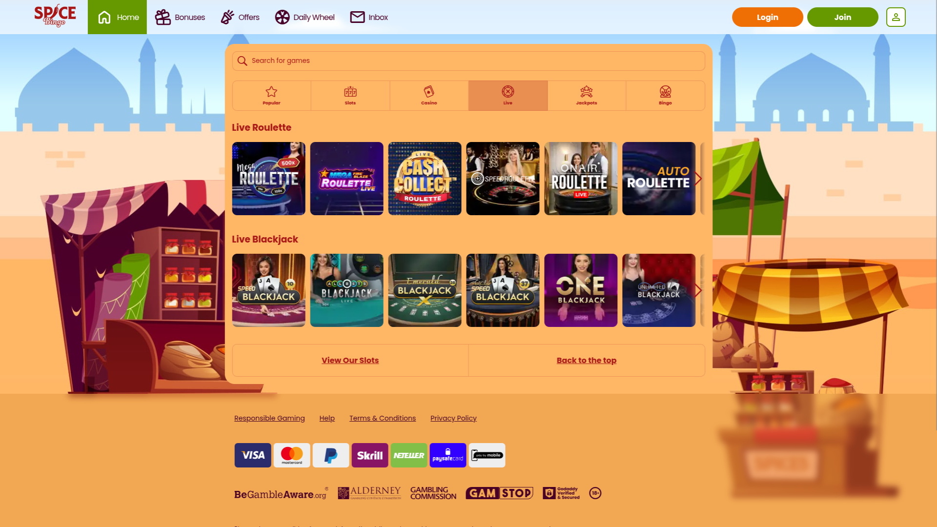 Live dealer desktop di Spice Bingo Casino