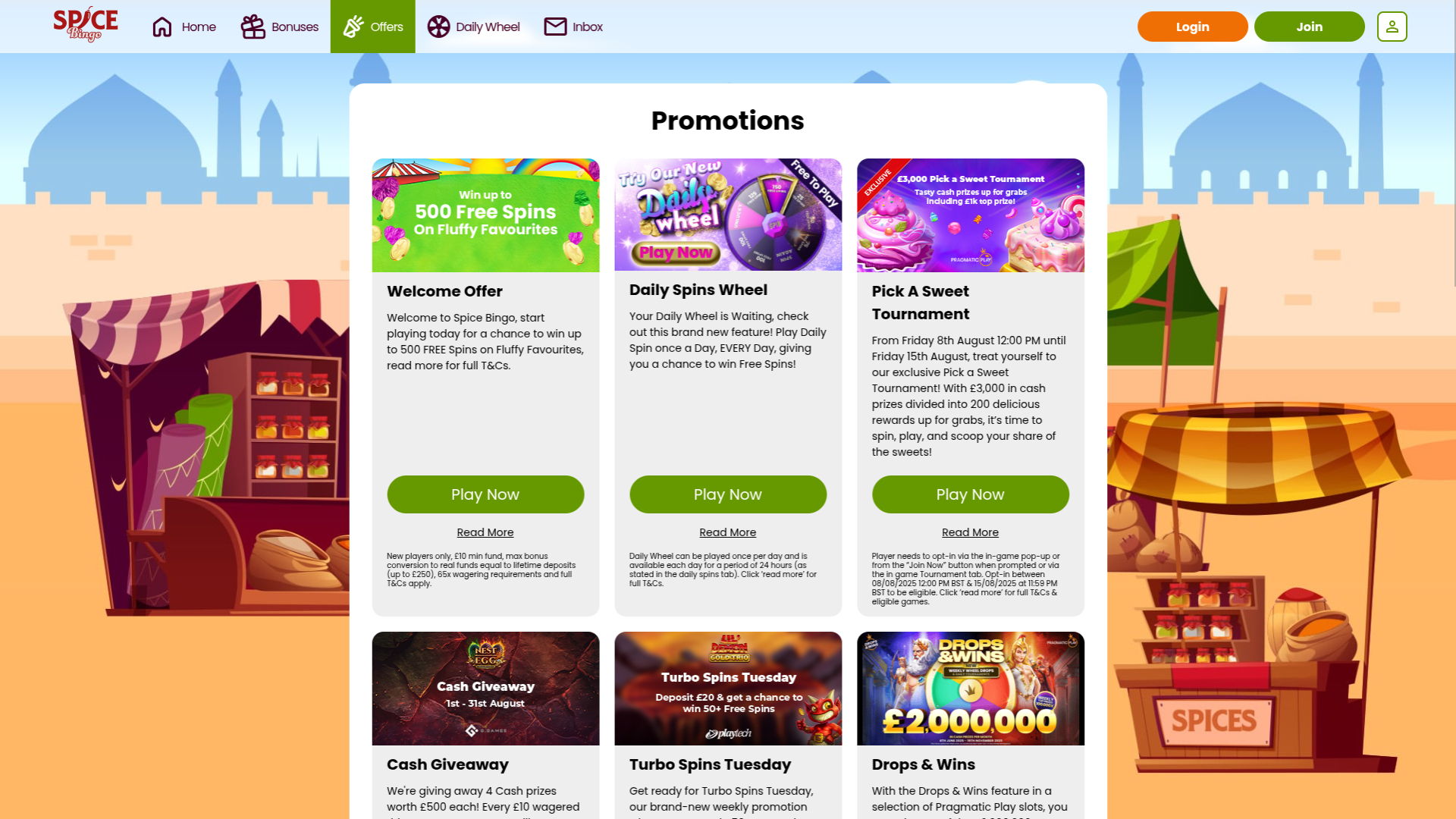 Promozioni desktop di Spice Bingo Casino