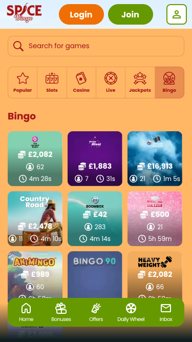 Bingo mobile di Spice Bingo Casino
