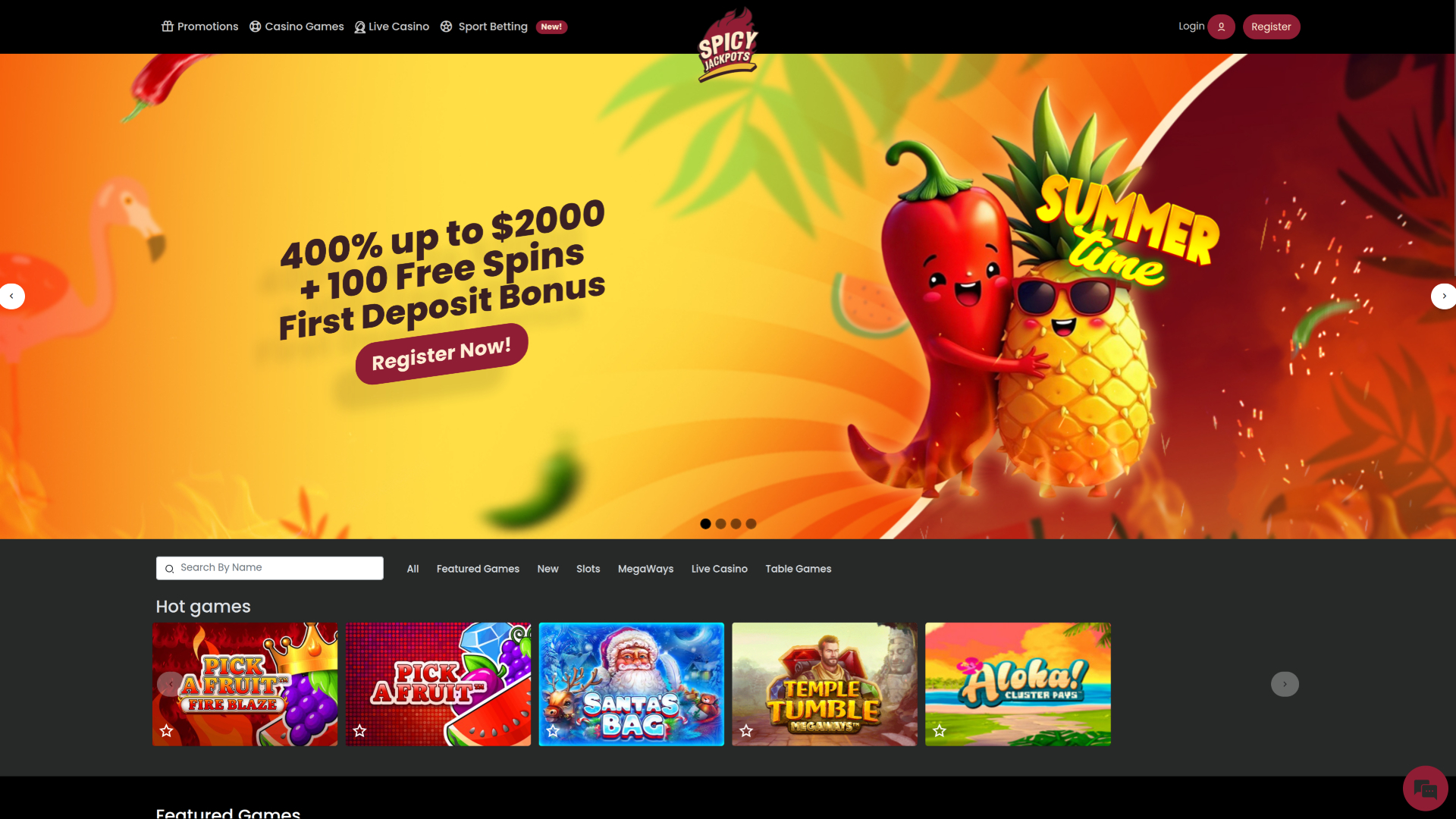 Page d’accueil de bureau de SpicyJackpots Casino