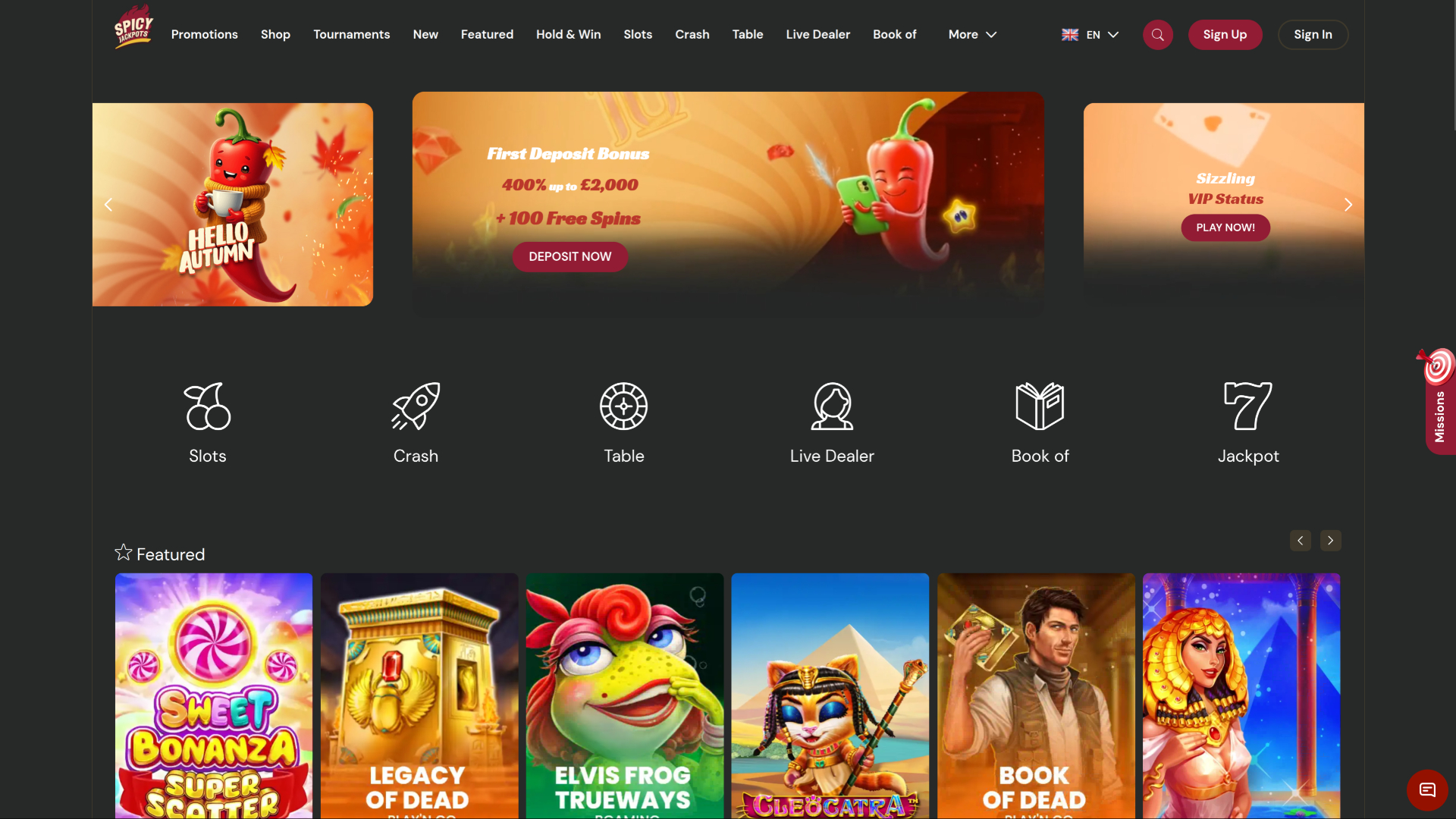SpicyJackpots Casino Desktop Homepage