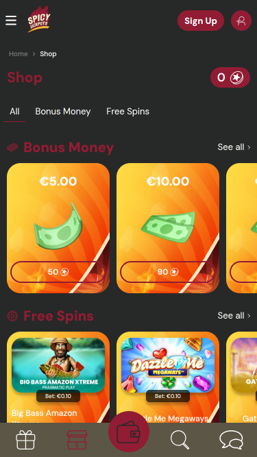 SpicyJackpots Casino Mobile Shop