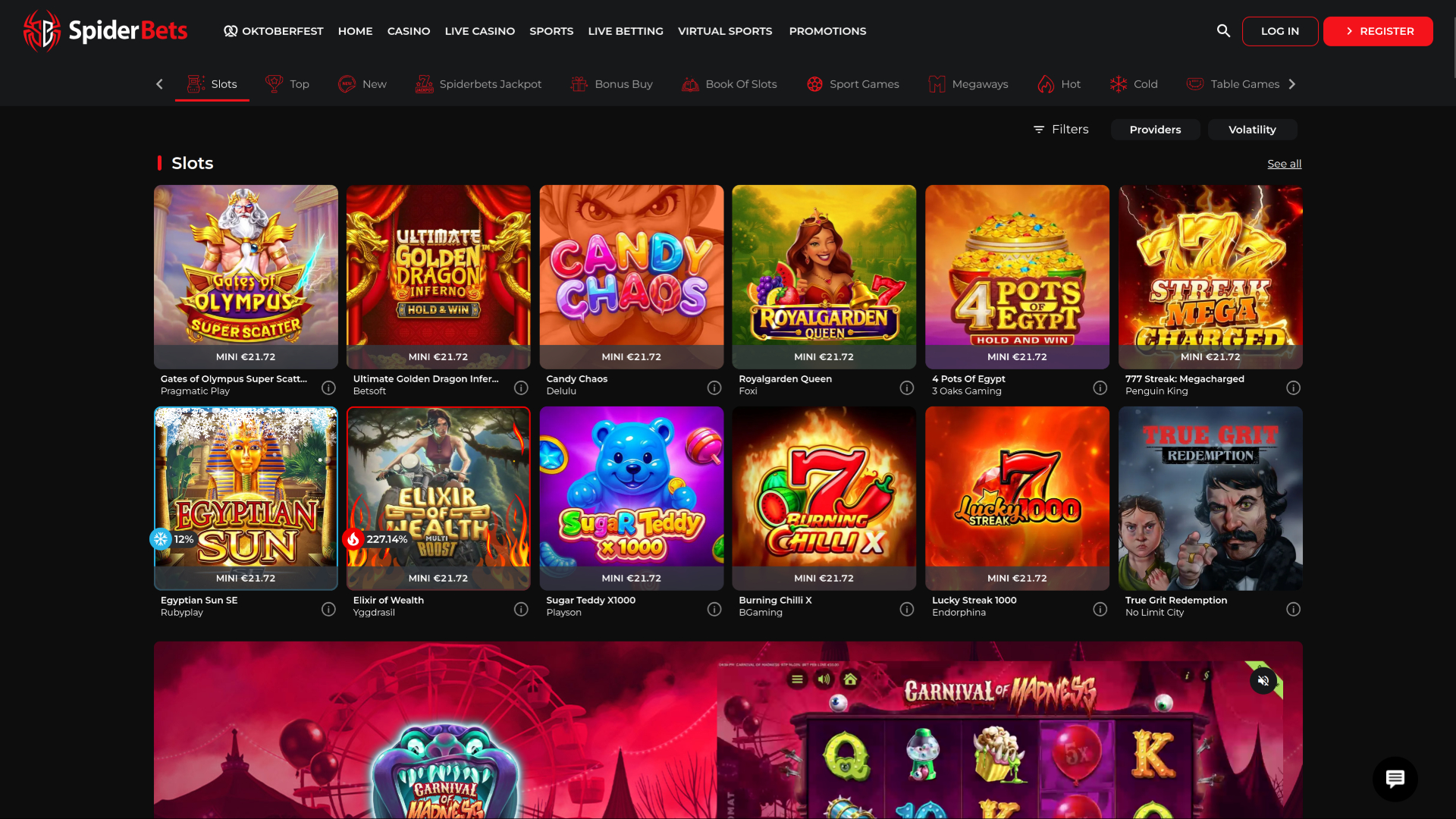 SpiderBets Casino Desktop Games
