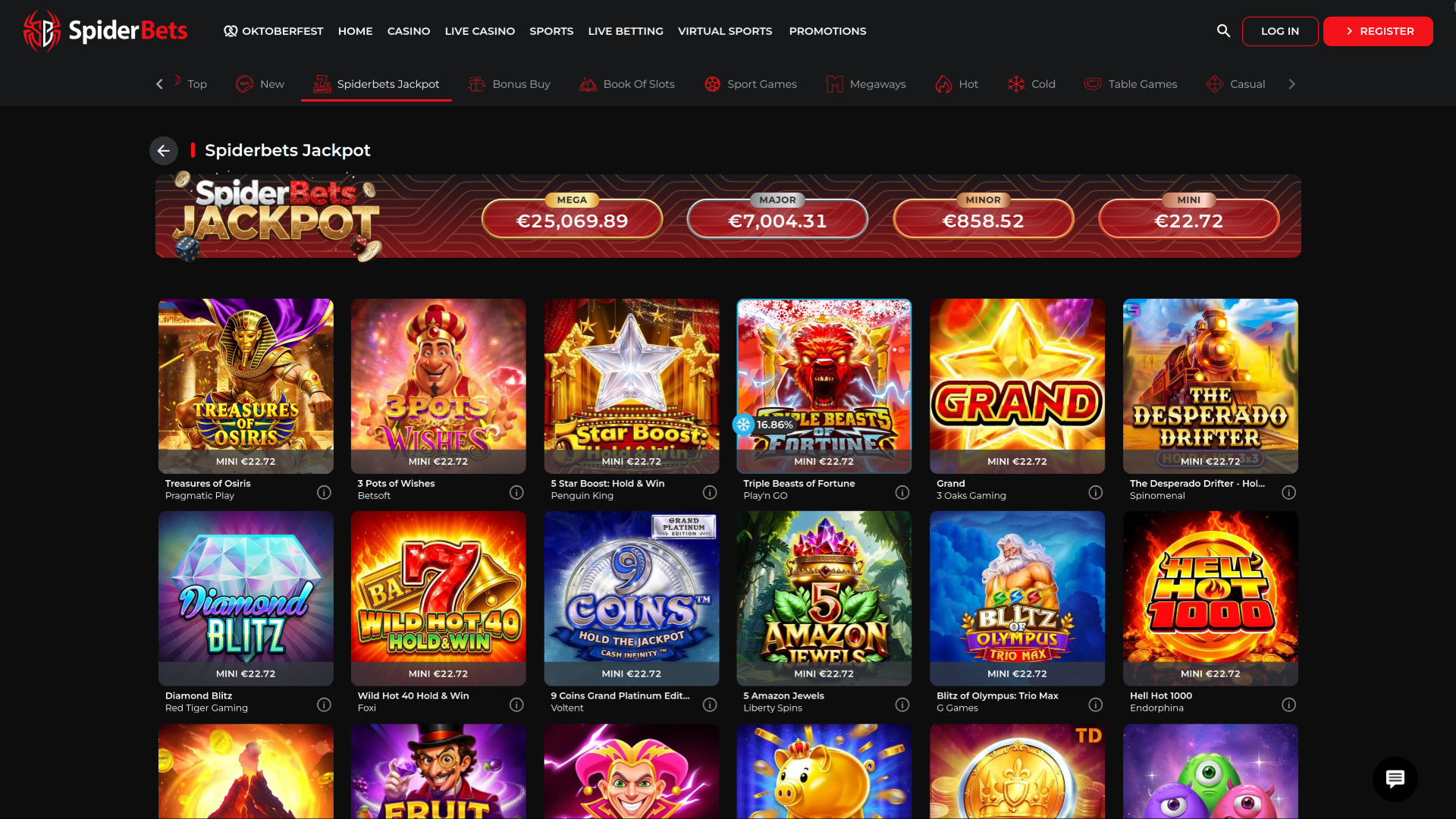SpiderBets Casino Desktop Jackpot