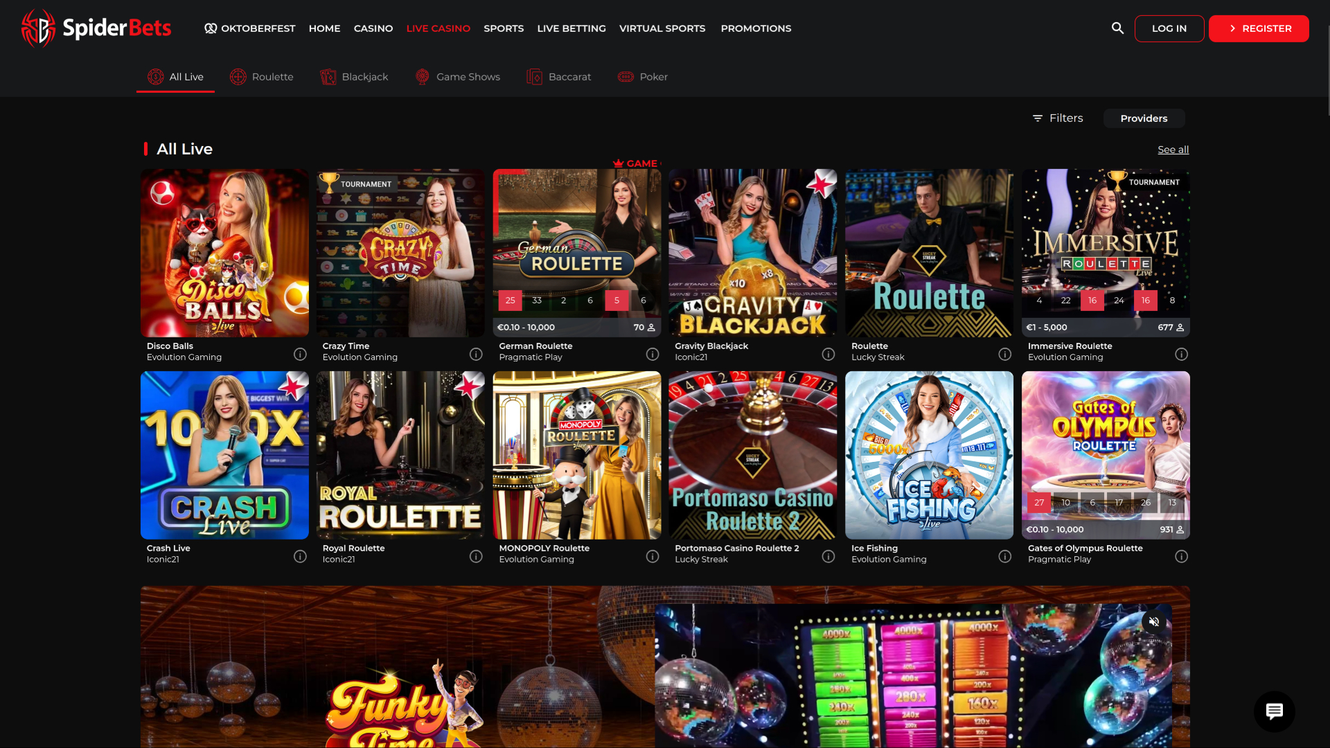 SpiderBets Casino Desktop Live Dealer