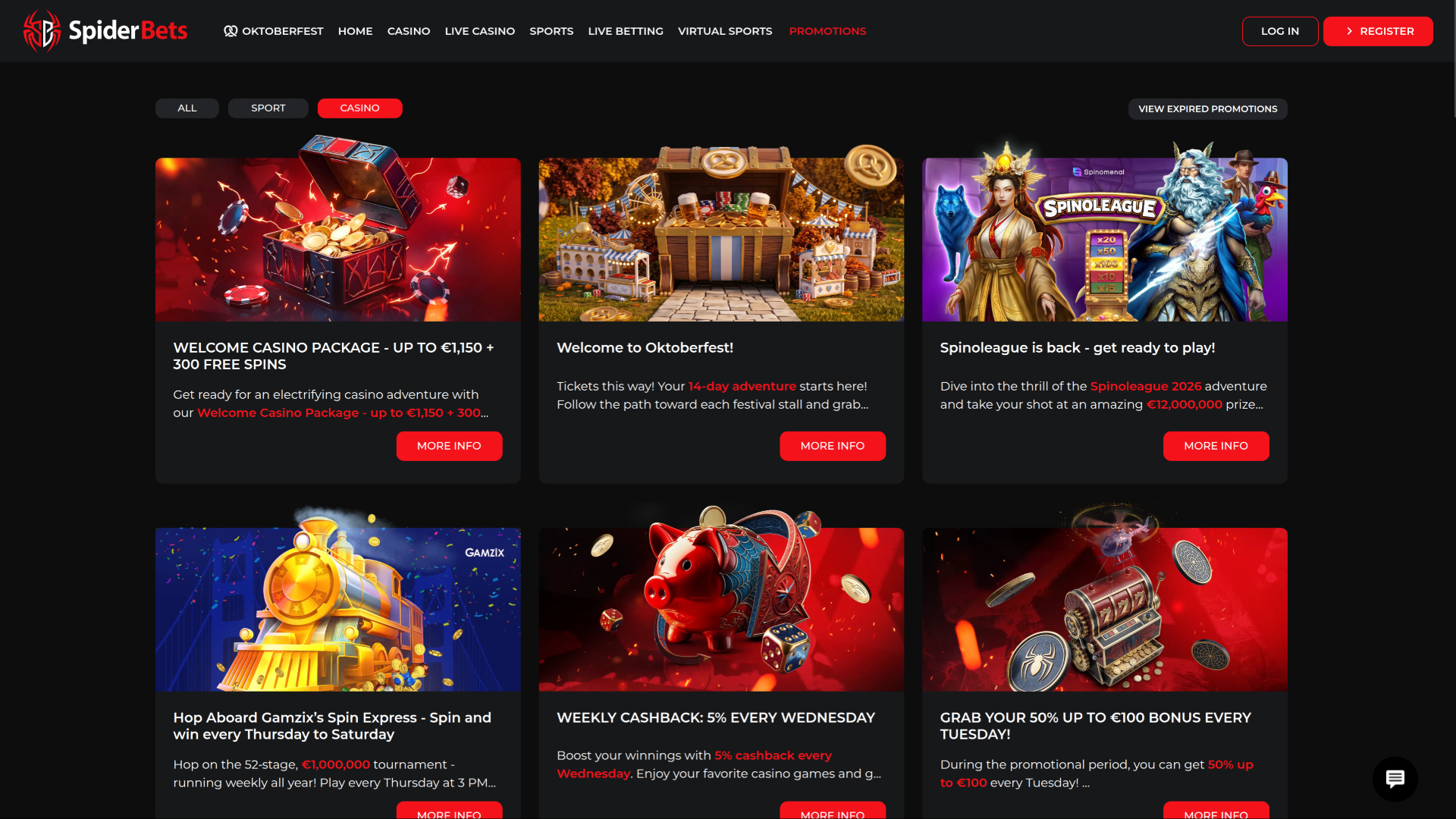 SpiderBets Casino Desktop Promotions