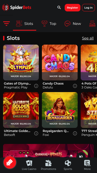 SpiderBets Casino Mobile Games