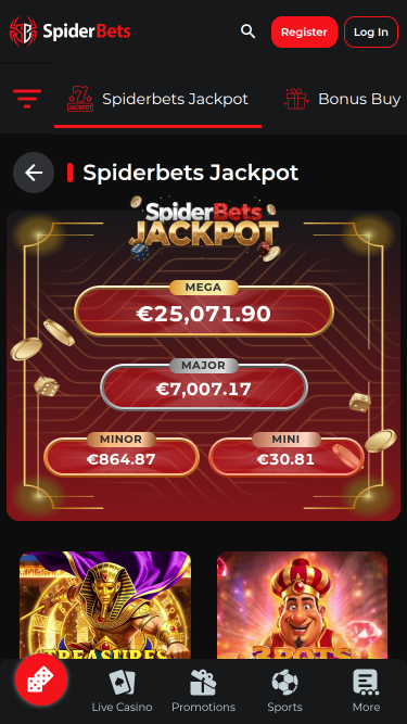 SpiderBets Casino Mobile Jackpot