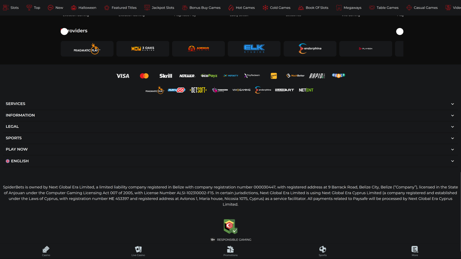 Développeurs de jeux SpiderBets Casino