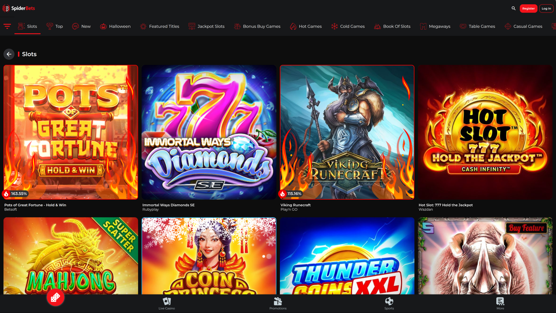 Jeux de casino SpiderBets