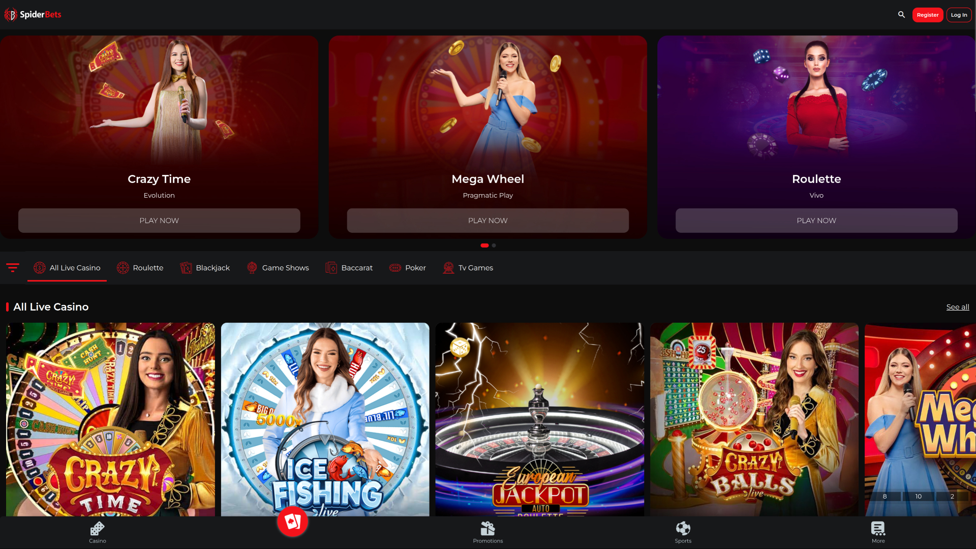 Casino SpiderBets avec croupiers en direct