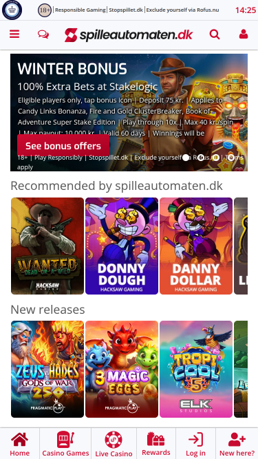 Page d'accueil mobile du casino de machines à sous