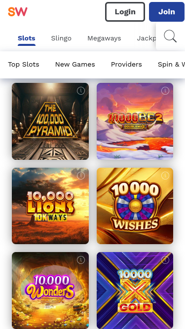 Jeux mobiles de Spin and Win Casino