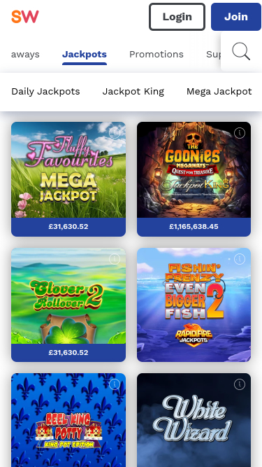 Jackpot mobile de Spin and Win Casino