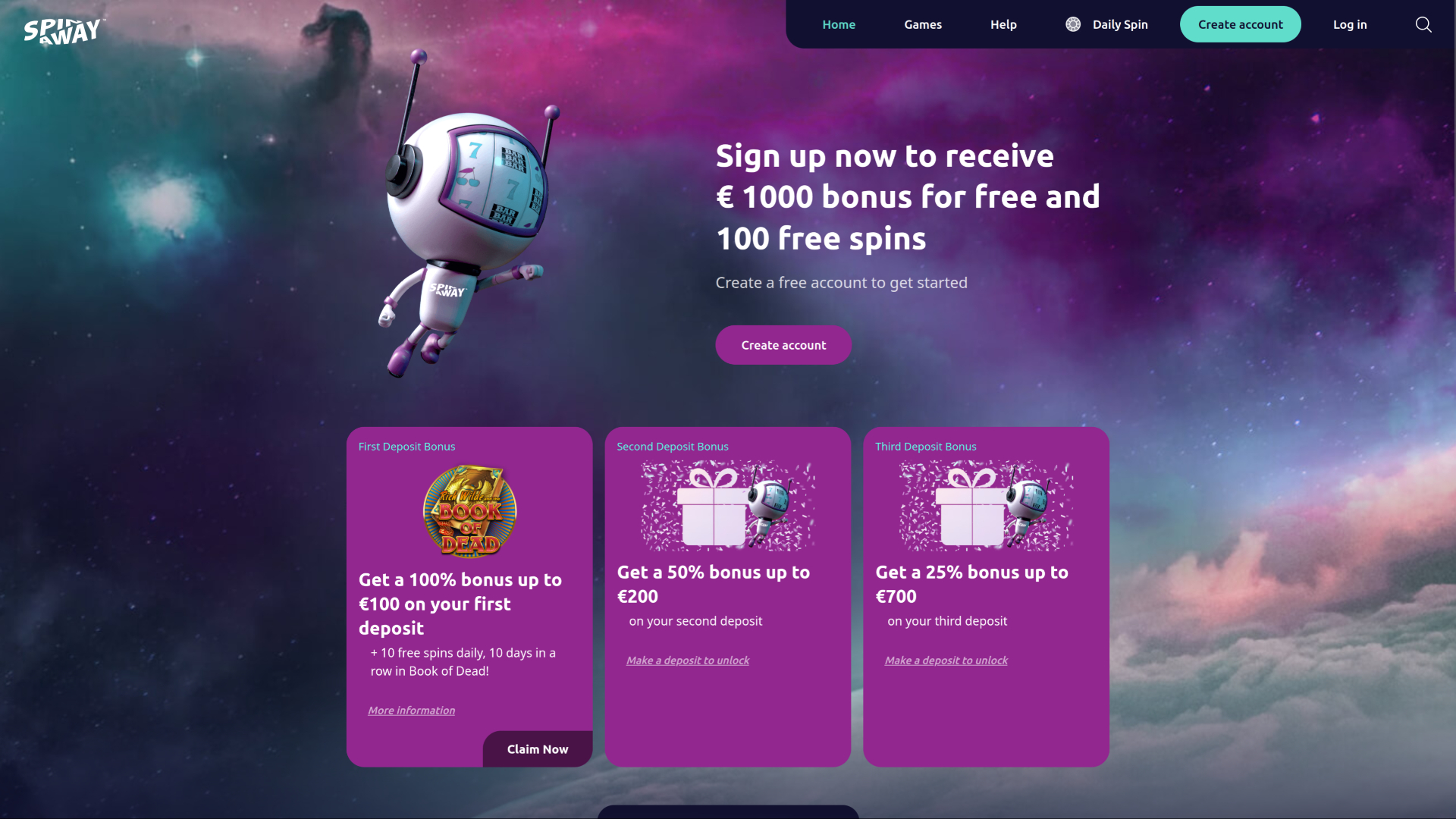 Spin Away Casino Desktop-Startseite