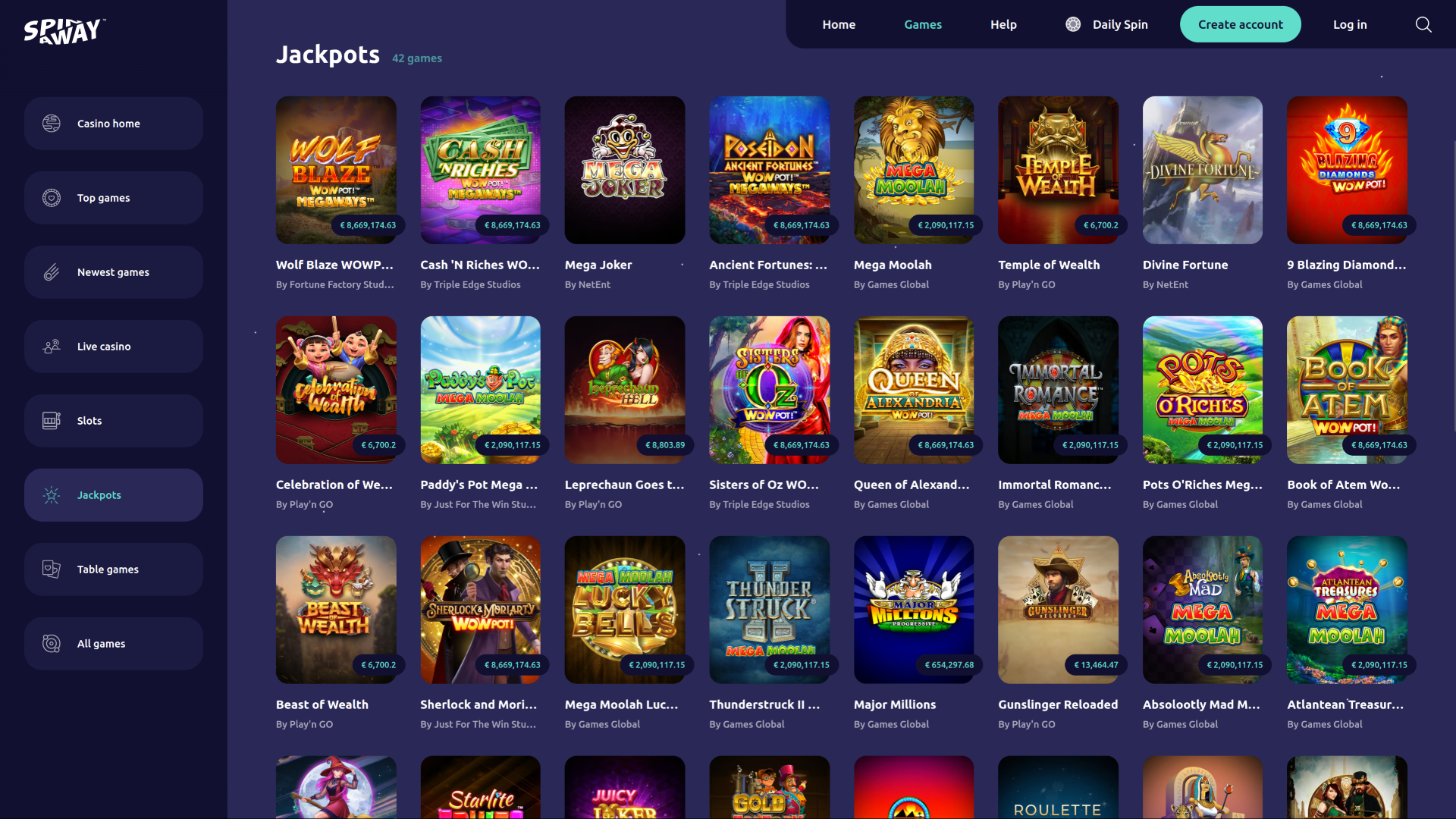 Jackpot de la version bureau de Spin Away Casino