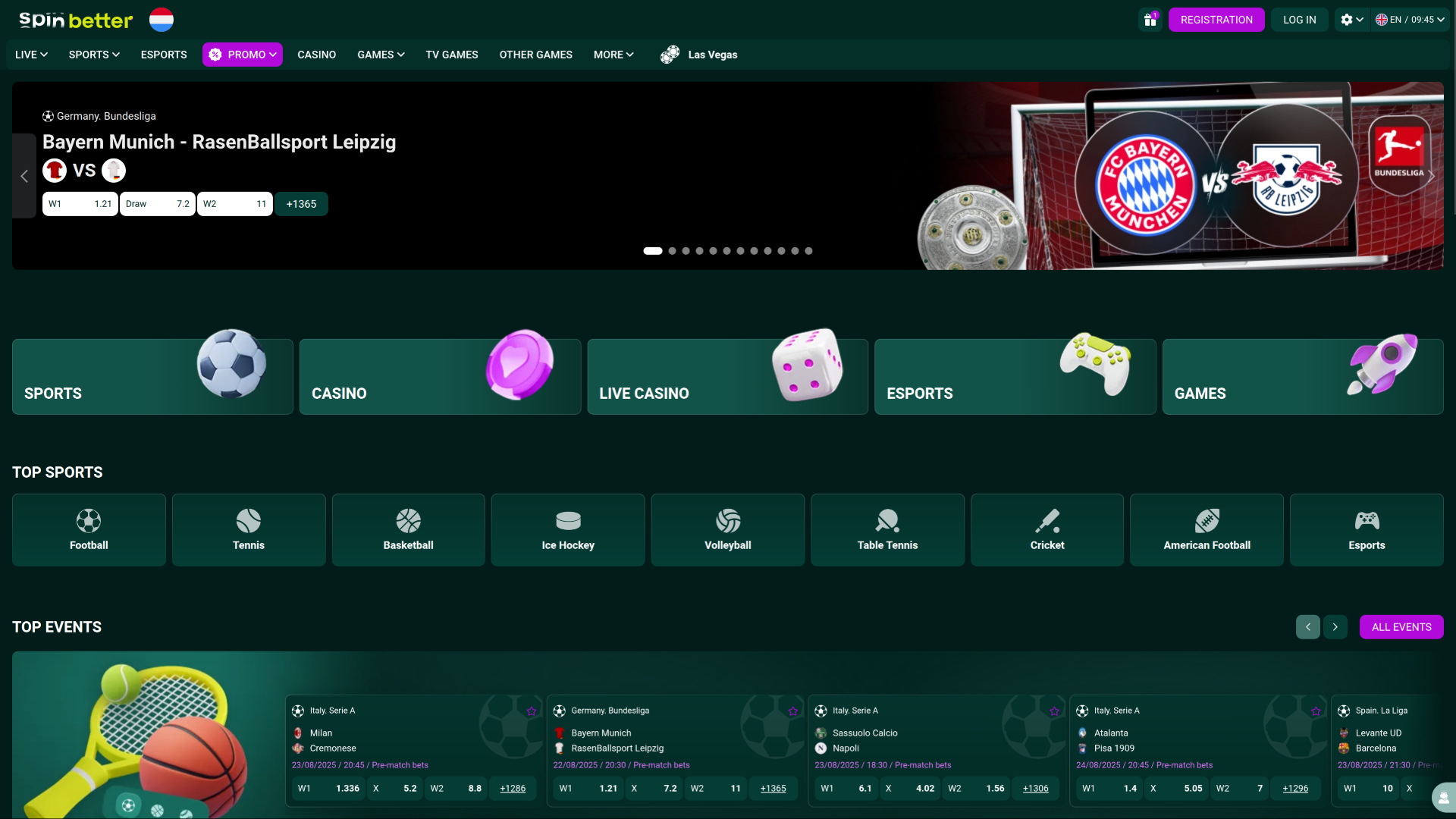 Page d'accueil de bureau de SpinBetter Casino