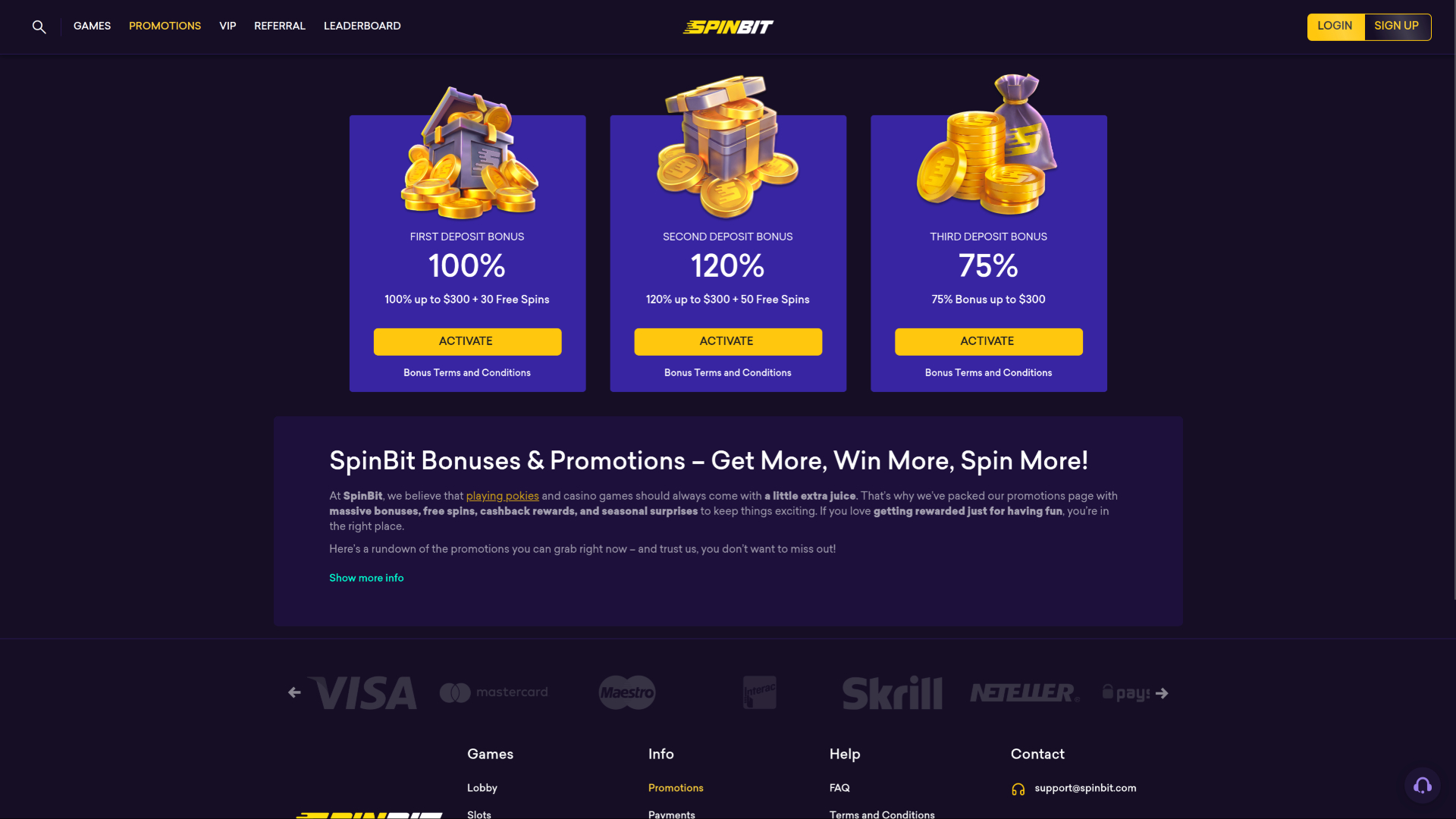 Promociones de escritorio de SpinBit Casino