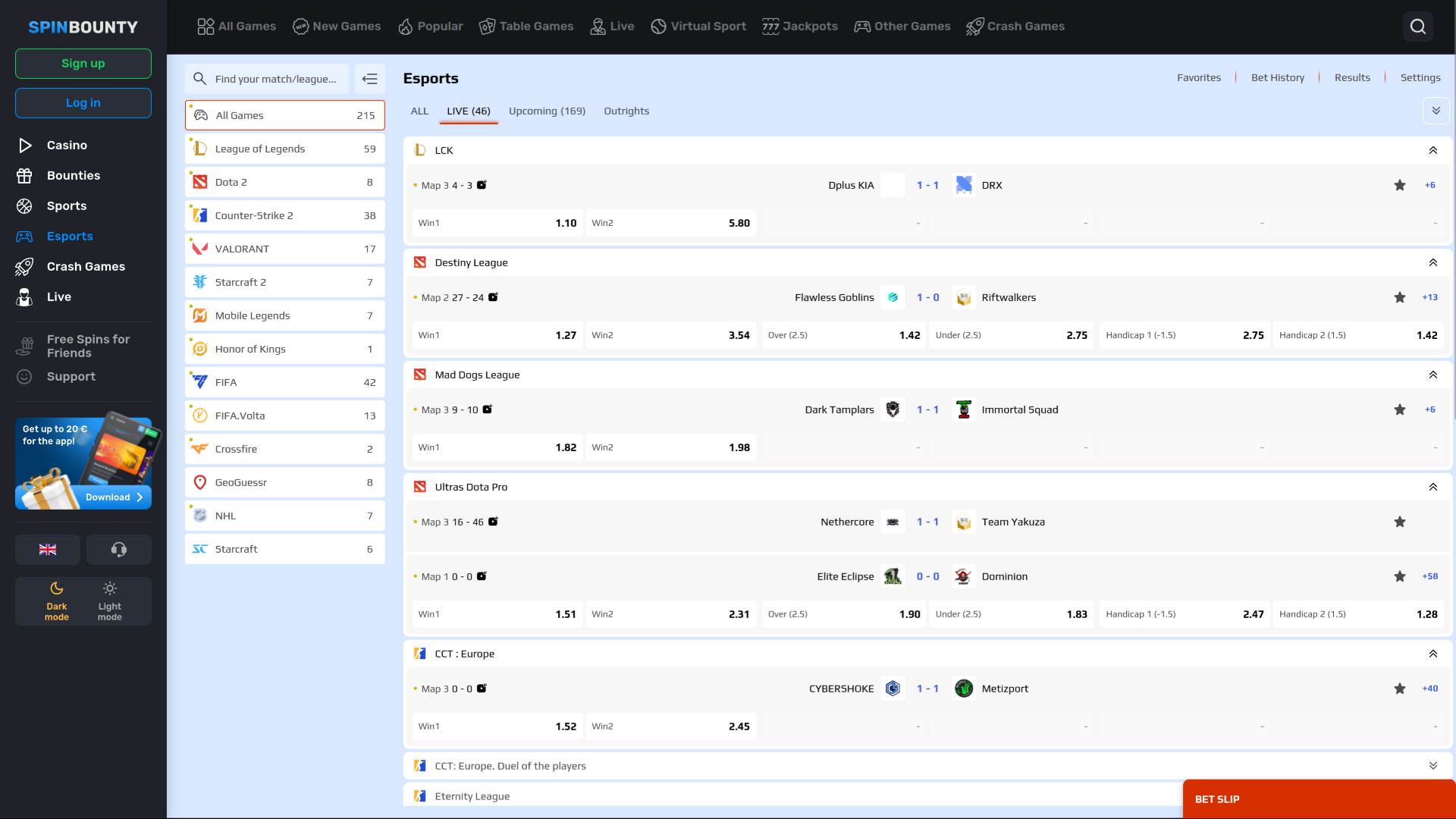 Esports de bureau de SpinBounty Casino