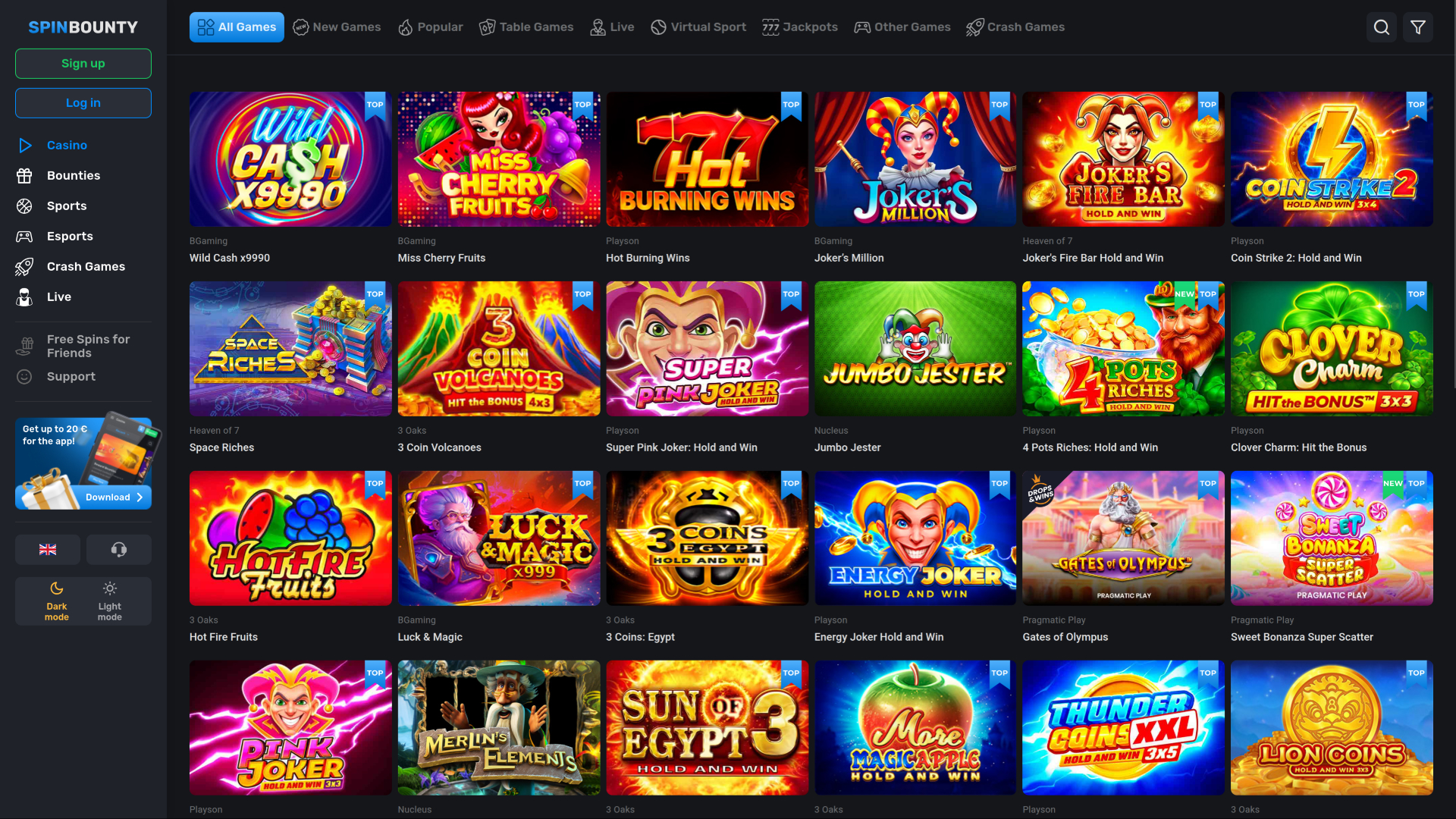 Jeux de bureau de SpinBounty Casino