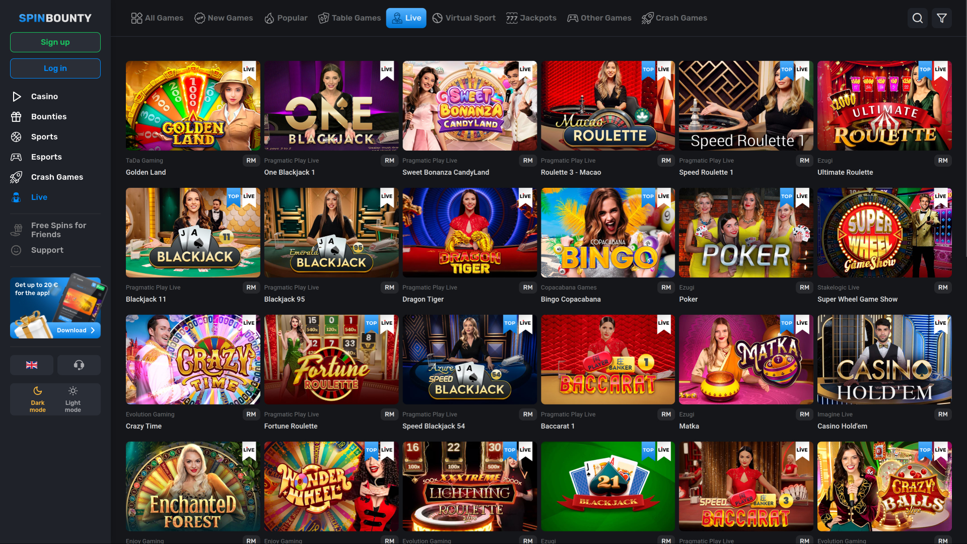 Croupier en direct sur bureau de SpinBounty Casino
