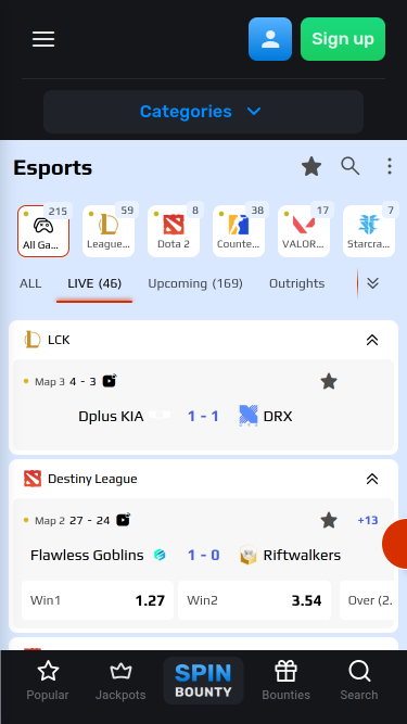 Esports mobiles de SpinBounty Casino