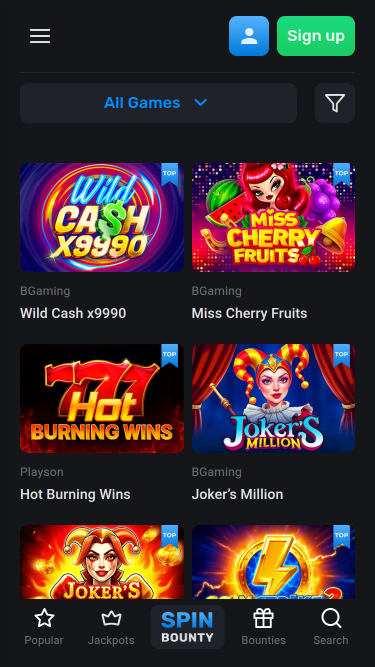 Jeux mobiles de SpinBounty Casino