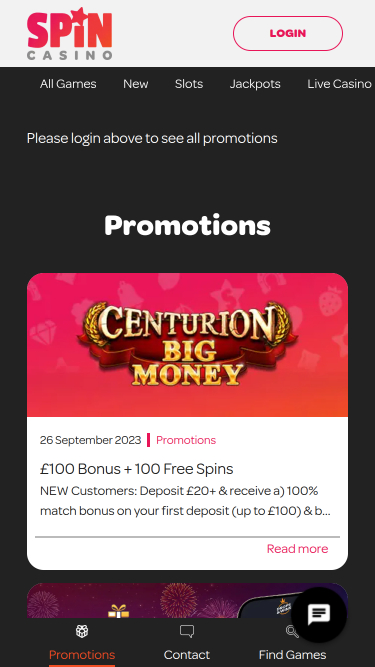 Promozioni mobile di Spin Casino