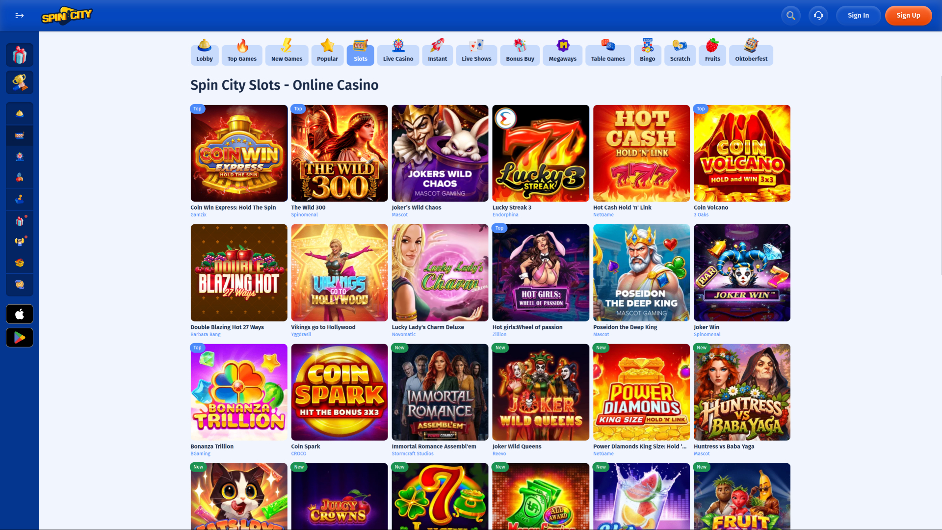 Spin City Casino Desktop-Spiele