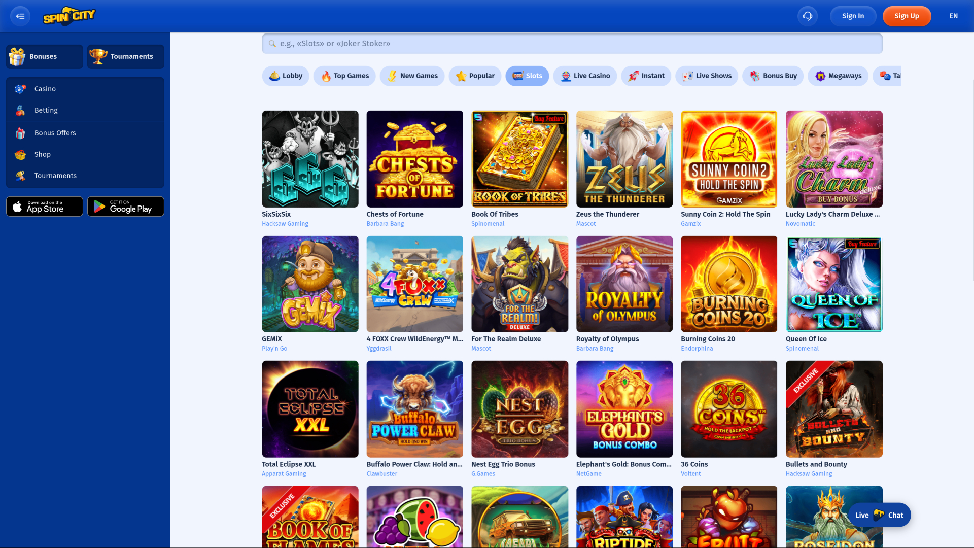 Игры Spin City Casino на компьютере