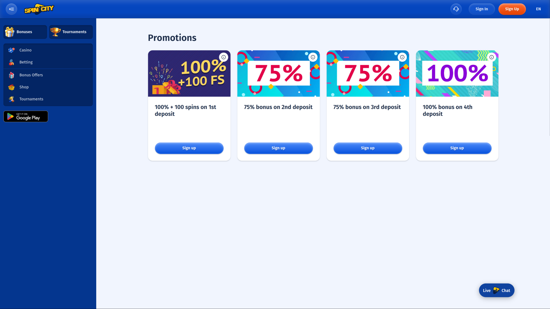 Акции Spin City Casino на компьютере