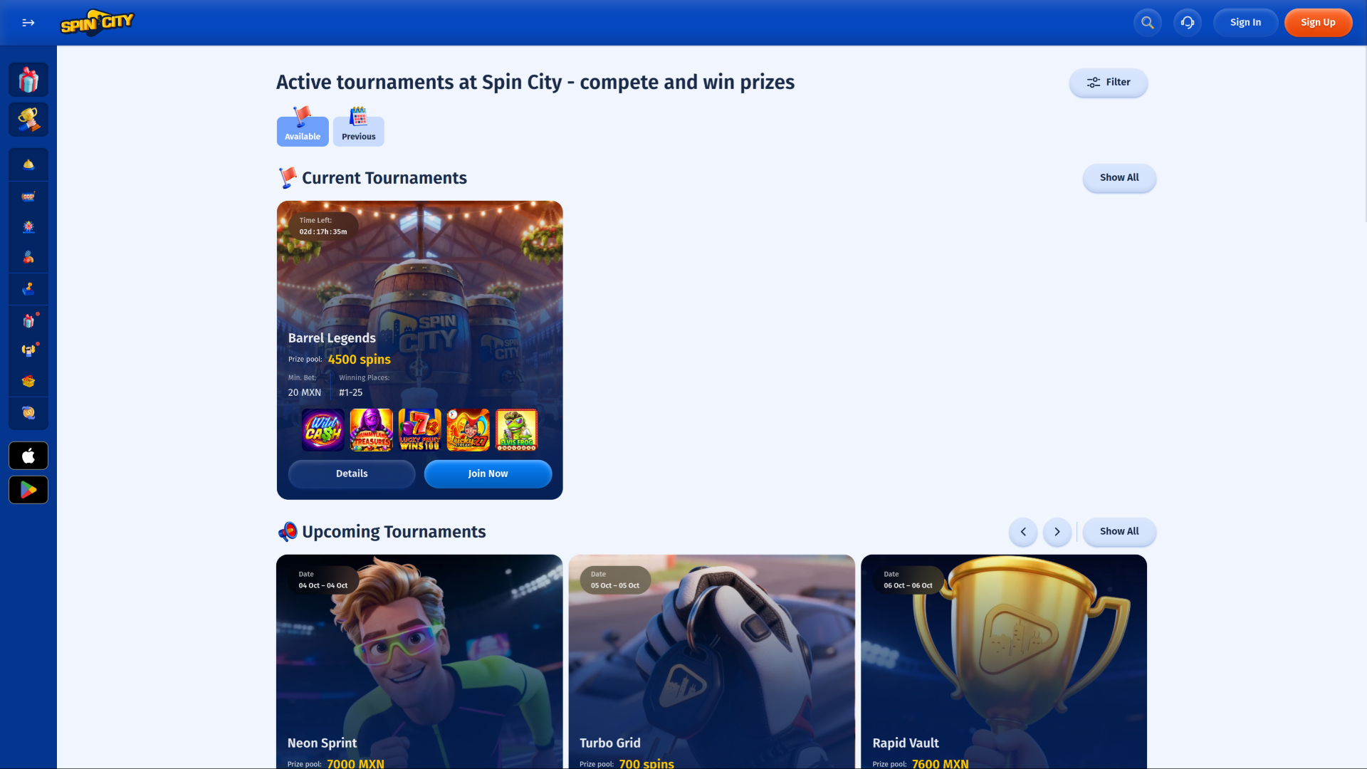 Spin City Casino Desktop-Turniere