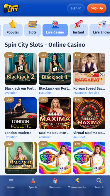 Spin City Casino Mobile Live Dealer