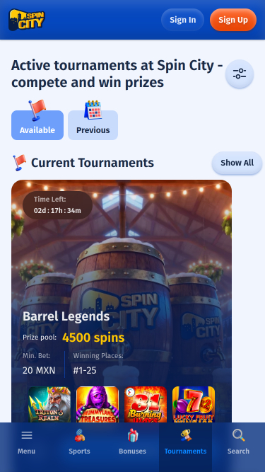 Spin City Casino Mobile Turniere