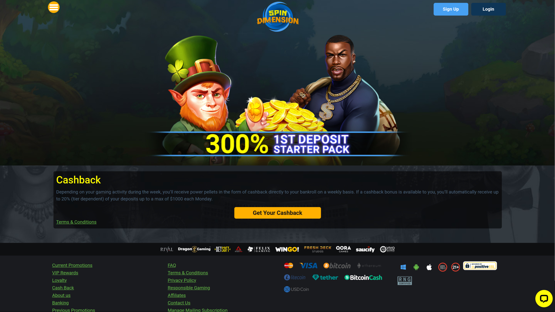 Cashback de bureau de Spin Dimension Casino