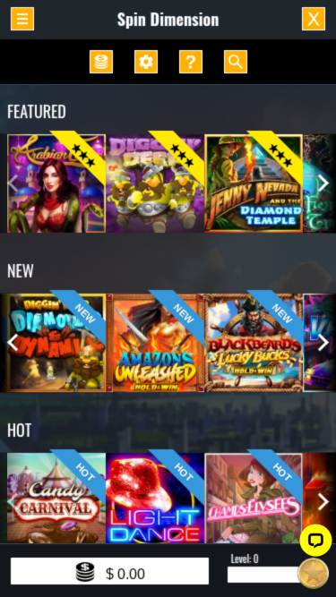Jeux mobiles de Spin Dimension Casino
