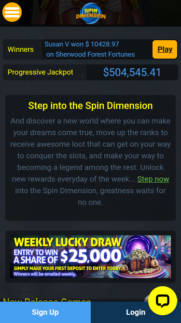 Jackpot mobile de Spin Dimension Casino