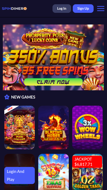 Spin Dinero Casino Mobile Homepage