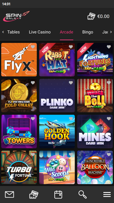 Arcade mobile di Spin Galaxy Casino