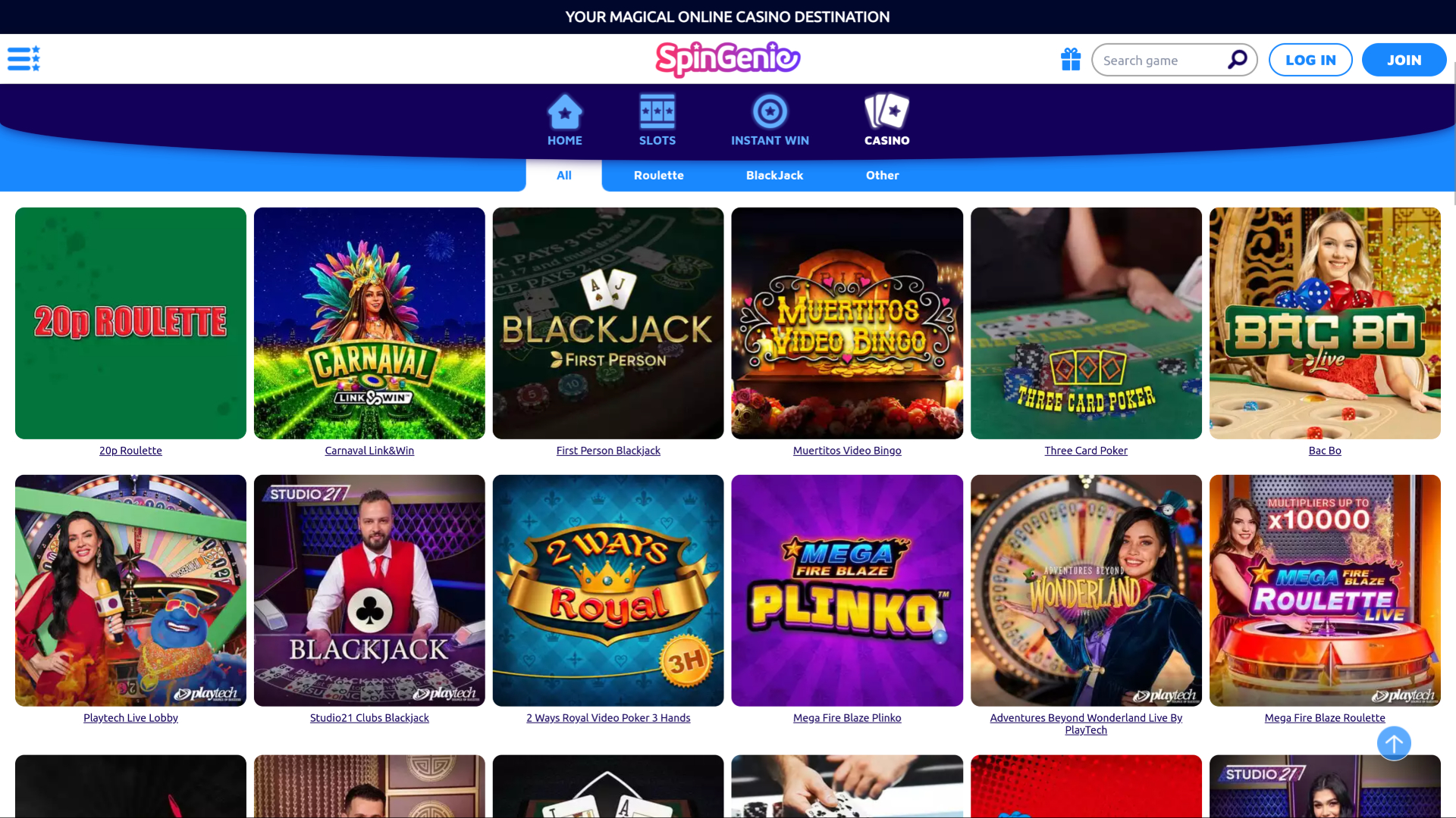SpinGenie Casino Desktop-Live-Dealer