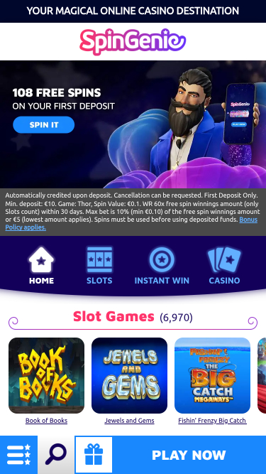 SpinGenie Casino mobile Startseite