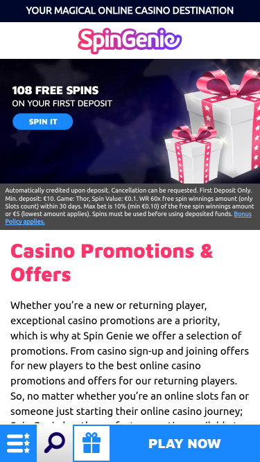 SpinGenie Casino mobile Aktionen