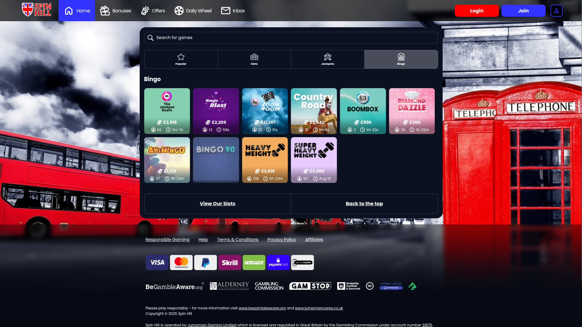 Bingo de bureau de Spin Hill Casino