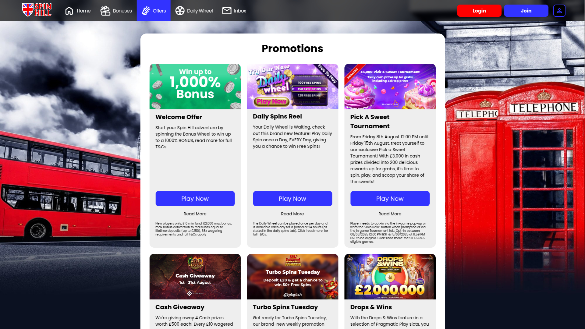 Promotions de bureau de Spin Hill Casino