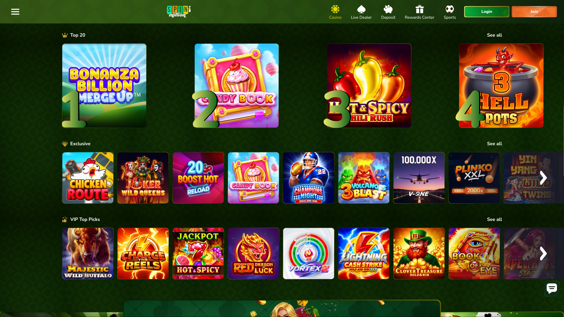 Jogos de cassino Spin Million para computador