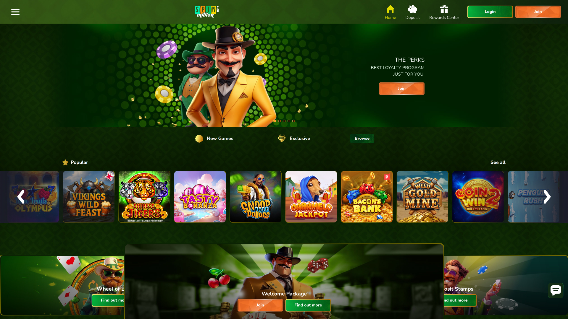 Página de inicio de Spin Million Casino para escritorio