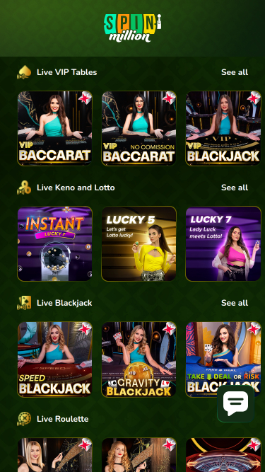 Casino móvil Spin Million con crupier en vivo